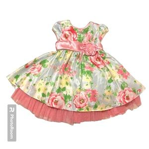 Girl's Floral Satin Full Circle Skirt Dress